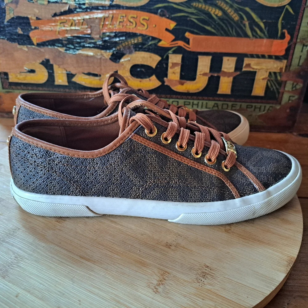 Michael Kors Boerum Sneakers Women's Size 8 Brown MK Logo Signature Casual